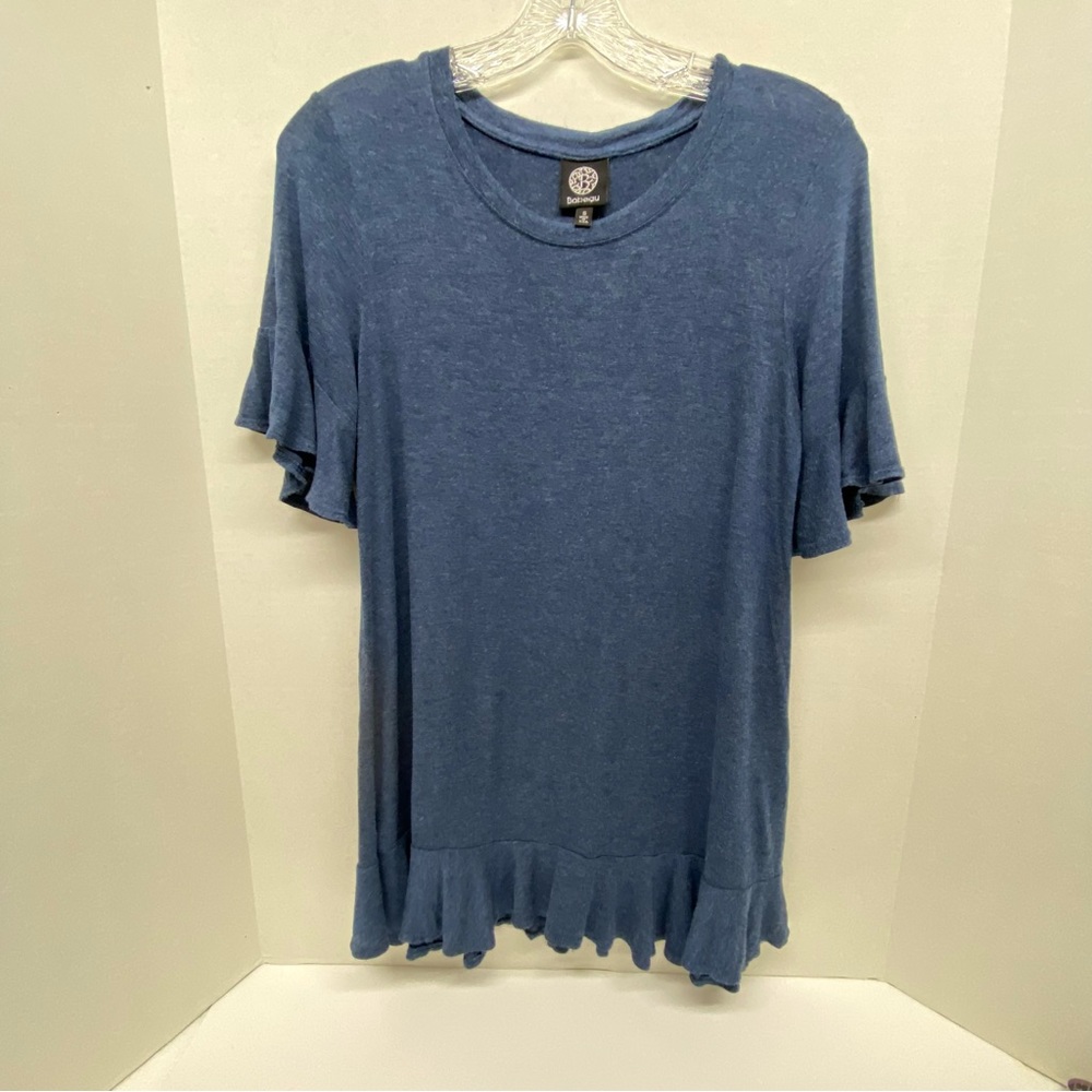 Bobeau Short Sleeve Blue Ruffle Top Size Small Ruffle Sleeves and Ruffle Bottom